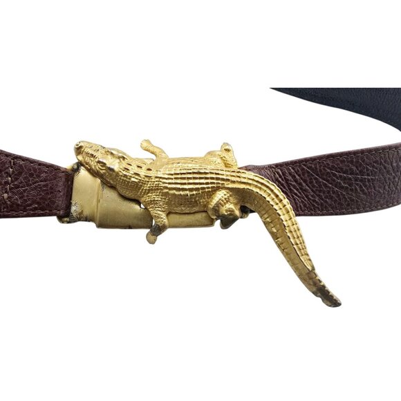 Glen Miller For Ann Turk 80s Alligator Buckle On Embossed Leather Strap Belt - Picture 2 of 6